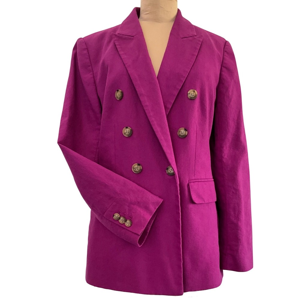 LOFT Fuchsia Linen Blend Double Breasted Career‎ Office Blazer Jacket Size 6
